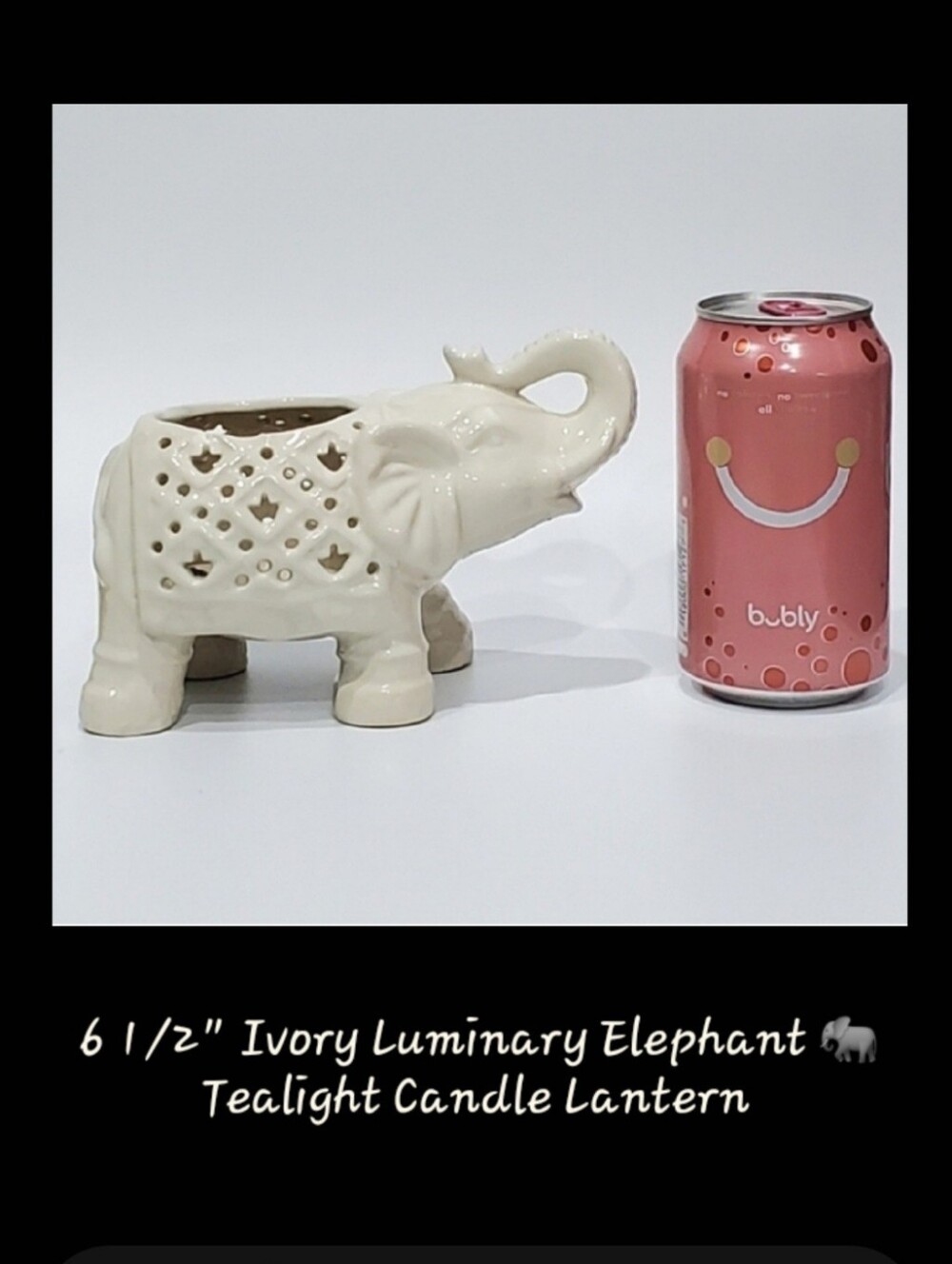 6.5" Ivory Cream Off White Ceramic Luminary Elephant 🐘 Tealight Candle Lantern